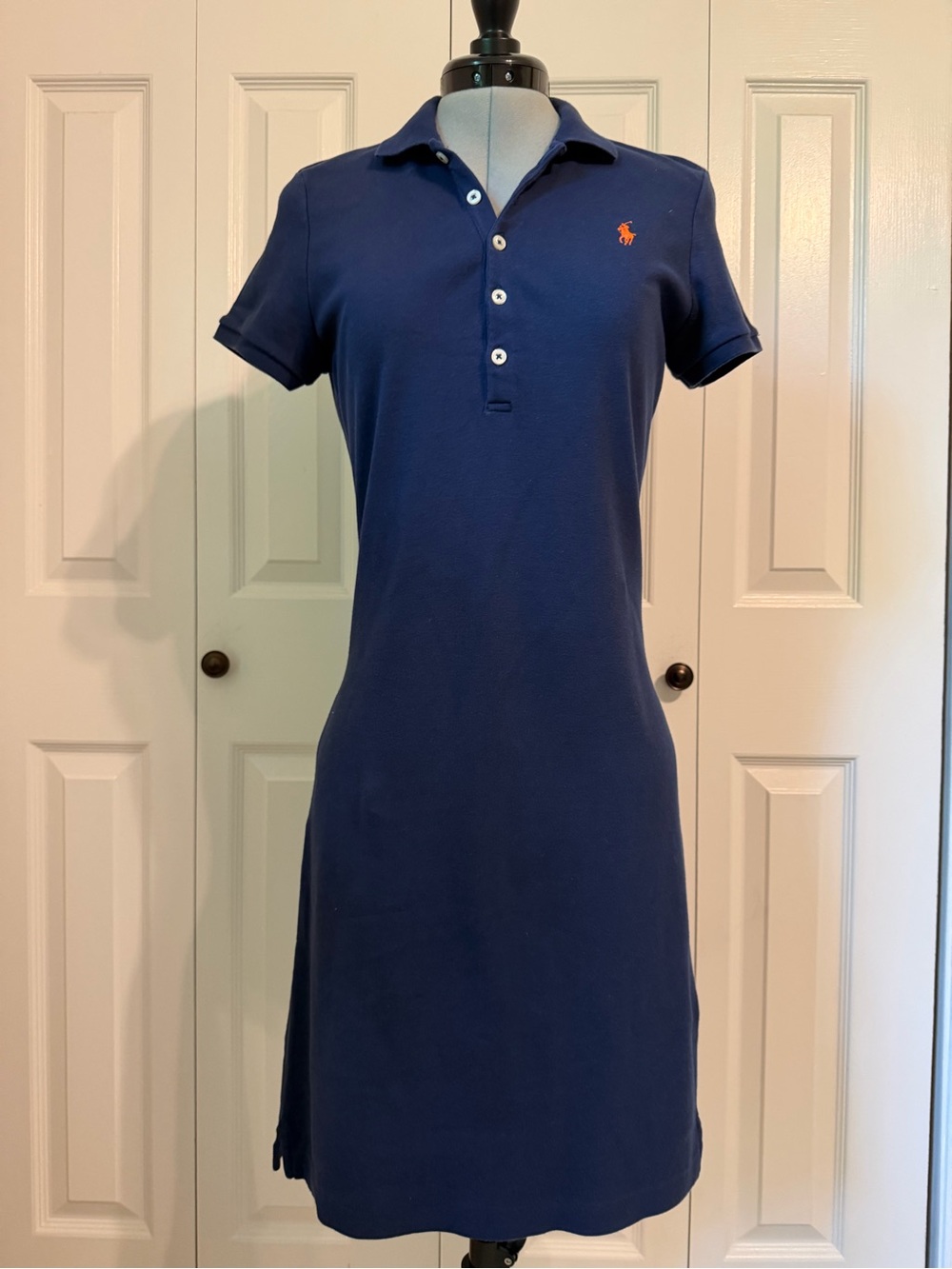 Ralph Lauren Navy Polo Midi Dress with Orange Pony